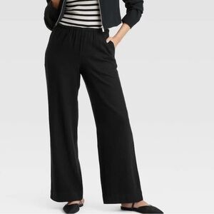 NEW a new day Black linen Wide-Leg Elastic Waist Pants